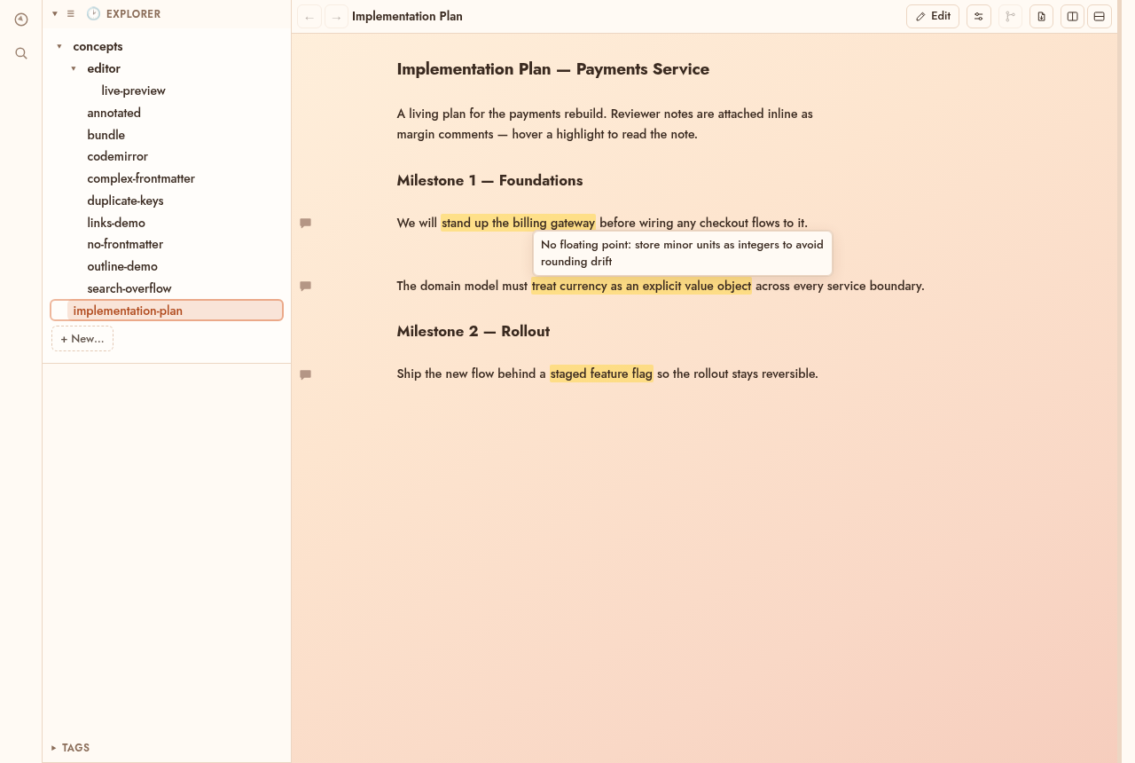 Margin comments on an implementation plan in light mode